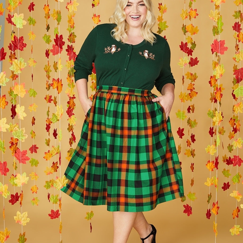 Modcloth x Collectif Plaid A-Line Holiday Swing Skirt 0, XS